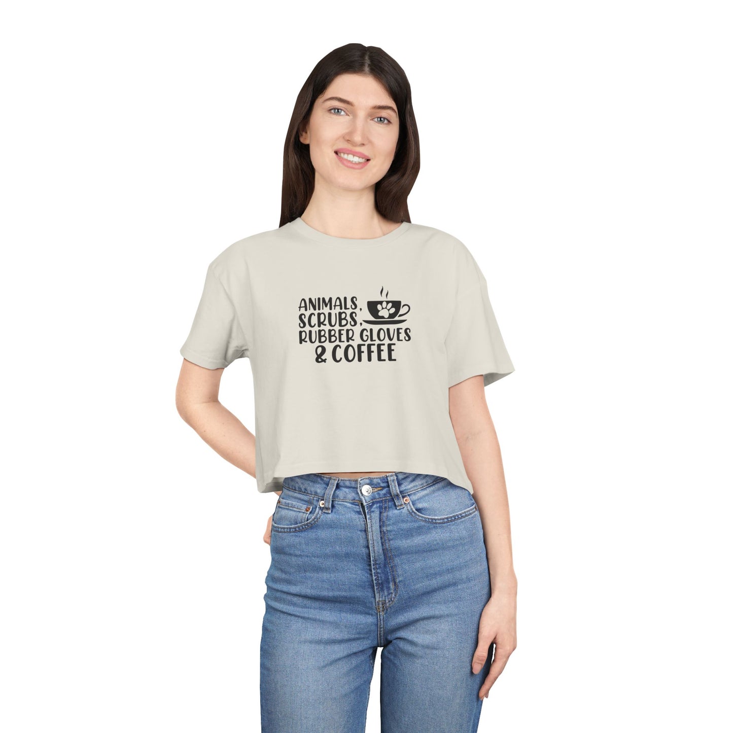 Animals, Scrubs, Rubber Gloves, Coffee | Women's Crop Tee