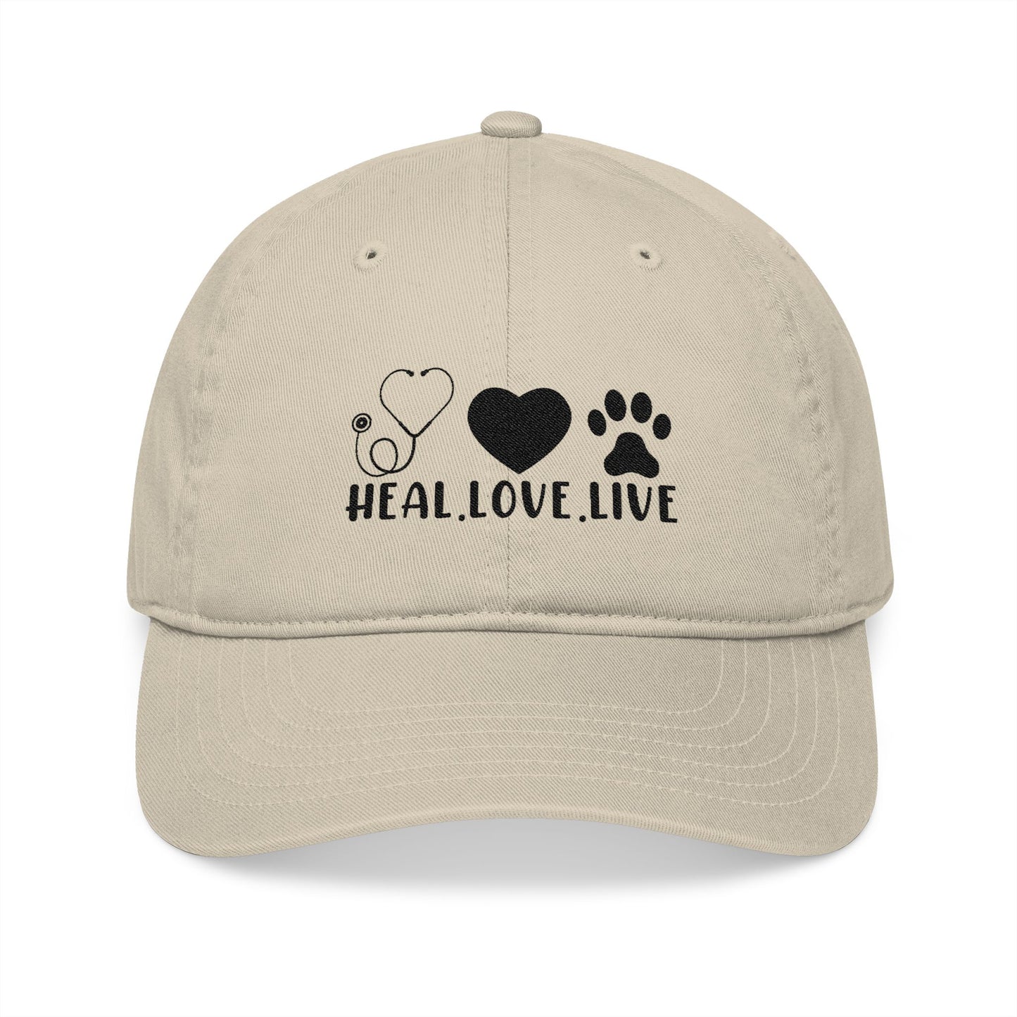 Heal. Love. Live. | Organic Baseball Cap (Embroidery)