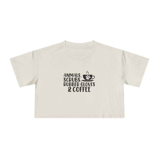 Animals, Scrubs, Rubber Gloves, Coffee | Women's Crop Tee